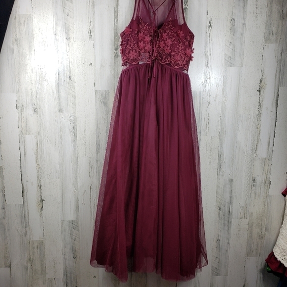 New teeze me burgundy lace flower spaghetti strap formal dress women's size 14 - Picture 10 of 16